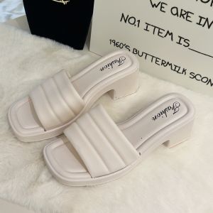 [Free Shipping] WomenS High-Heeled Slippers New Summer Style Open-Toe Chunky Heel Waterproof Platform Thick Sole Suitable For Outdoor Wear Versatile And With A Single-Strap Design
