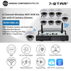 7-STAR* 5MP Wireless 8CH NVR Kit Set with Built in Mic (Dome 2.8mm Lens) APP:IP PRO/EseeCloud Model:NVR5108D-A2