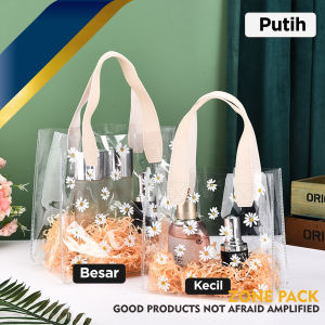 Tas PVC Motif Bunga Daisy | Totebag Mika Souvenir Transparan | Goodiebag Gift Bag Handle Leather | Tas hampers wedding bridesmaid | Tas PVC Daisy