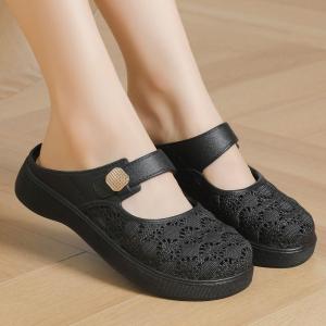 [Free Shipping] Thickened Closed-Toe Slippers For Women 2026 Summer New Style Hollow-Out Height-Increasing Woven Soft-Soled Slip-On WomenS Shoes