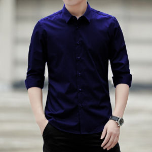 Kemeja Polos pria slimfit lengan panjang Hem pria kantor hitam putih navy maron army