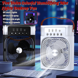 Portable Air Cooling Fan Five-Hole Spray Fan USB Charging Rapid Cooling Colorful Lights Chiller