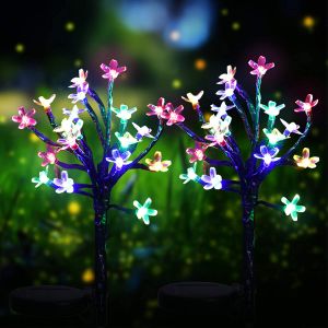 \ud83c\udf81 【Readystock】 + FREE Shipping \ud83c\udf81 2 Pieces Solar Flower Lights with 20 Multi-Color LED Cherry Flower Fairy Lights Waterproof Solar Powered Blossom Light for Outdoor Garden Yard Patio Lawn Pathway Landscape Decoration