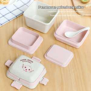 Kotak Makan Tempat Bekal Anak Sekolah Lunch Box Set Good Mood Everyday Kotak Makan Anti Tumpah Free Sendok || Kotak Makan Ukuran 16cm X 14cm x 14cm || Lunch Box Material Microwavable Anti Tumpah