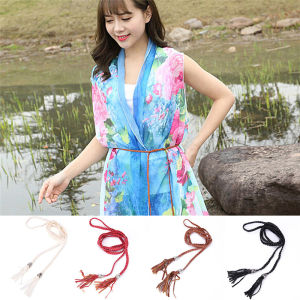 YINGRAN2 Boho Phụ Nữ Đơn Giản PU Da Tassel Bện Tự Tie Vành Đai Thắt Lưng Mỏng Dây Thừng Thắt Lưng