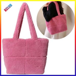 Casual Womens Tote Bag with Faux Fur and Lambswool Material Spacious Lightweight Shopper Bag