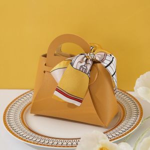 SKINJOY Solid Color Leather Small with Ribbon Bow Gift  Bag Handbag Shape Party Supplies Gift Boxes Wedding Favor Packing Box Candy Box