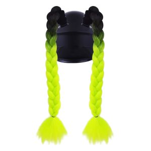 OMQAIO 2pcs/pair Gradient Ramp Motorcycle Helmet Braids With Sucker Helmets Decor Twist Dual Pigtail Ponytail Fashion Jumbo Ponytail Woman Braids Wig for Motor Bike