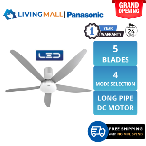 [𝐅𝐑𝐄𝐄 𝐃𝐄𝐋𝐈𝐕𝐄𝐑𝐘] PANASONIC F-M15GW (60") 5 Blades LED DC MOTOR CEILING FAN (LONG PIPE) 4 Mode Selection F-M15GWVBSRH
