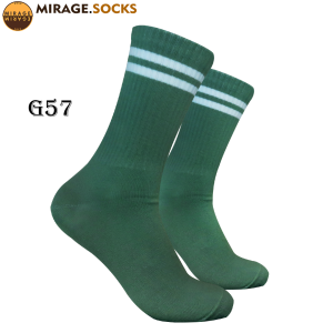 Kaos Kaki Oldschool - Kaos Kaki Garis Chalk Green Stripe putih 2 - 4LAYER BENANG - No. G57