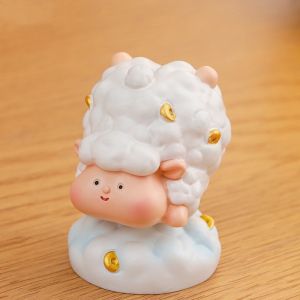 SHEBE668 Đồng hồ 12 con giáp Trung Quốc Tượng cừu xoay. Hoạt hình Nhựa Đồ trang trí hình cừu Đồ trang trí bàn làm việc Làm thủ công Tượng cừu nhỏ Tết Nguyên Đán
