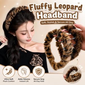 Bando Fesyen Fluffy Headband Leopard Print Tooth Head Band Cute Female Hair Accessories Headdress
