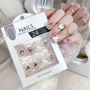 【With Glue】Ready Stock Female Fake Nail Tulip Rabbit Nail for Women and Girl Party Activity