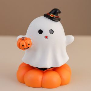 SKJK Resin Rotating Pumpkin Ghost Ornament Spooky Gothic Style Tombstone Shaped Ornament Wacky Rotating Halloween Pumpkin Statue Home Decoration