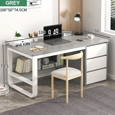 JIAJU-Office Computer Table Drawers Writing Student Study Desk Modern Home Office Table Bedroom Wooden Komputer Multifunction Komputer Meja Belajar