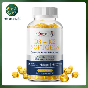 Viên nang mềm Alliwise Vitamin D3 K2 MK7 chứa 10000 IU Vitamin D3 và 200 mcg Vitamin K2 giúp cải thiện sự hấp thụ canxi tăng cường xương khớp và răng bảo vệ sức khỏe tim mạch và tăng cường hệ miễn dịch