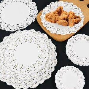 XIJIBAN 100PCS Món tráng miệng Giấy ren trang trí Hình tròn Họa tiết hoa ở phần đáy Giấy nến làm bánh  Ren rỗng Giấy lót dùng cho món tráng miệng. Dùng để trang trí đám cưới
