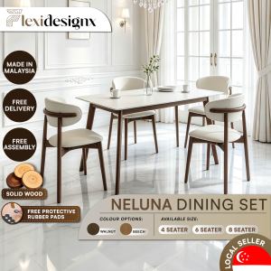 Flexidesignx NELUNA Dining Chair Set Sintered Stone Table Solid Wood Frame Japandi Style Dining Set