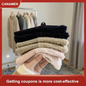 【CANAMEK】 Giả Chồn Lông Cừu nửa ngón tay găng tay cho phụ nữ mềm mùa đông ấm áp sang trọng màu RẮN SANG TRỌNG dệt kim ngón găng tay