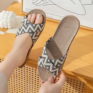 [Free Shipping] New Spring And Summer Home CoupleS Linen Slippers Cross-Strap Non-Slip Comfortable Indoor High-Heeled Sandals For Women