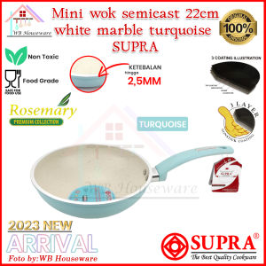 SUPRA NEW mini wok white marble 22cm semi cast pastel series anti lengket / panci rebus / wajan penggorengan anti lengket