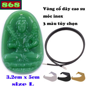 Mặt dây chuyền Phật Hư không tạng đá xanh 2.2 x 3.6 cm 3.2 x 5 cm kèm vòng cổ dây cao su đen + móc inox Phật bản mệnh