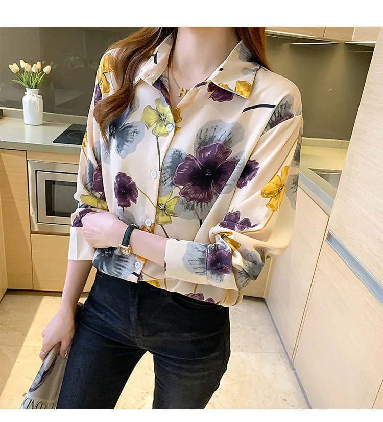 Womens Plus Size Long Sleeve Chiffon Printed Casual Fashion Blouse Shirt  Tops - China Long Top and Floral Blouse price