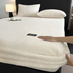 【Super low price】3Pcs Velvet Fleece Fitted Bed Sheet With Elastic Band Anti-slip Adjustable Mattress Cover Thick Warm Bed Cover With Pillowcases