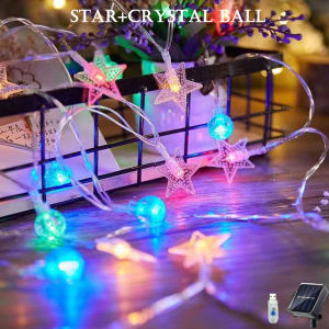 8 Modes LED Solar Crystal Balls Star Light Lamp Bubble Solar Fairy String Lights Lampu Raya Light