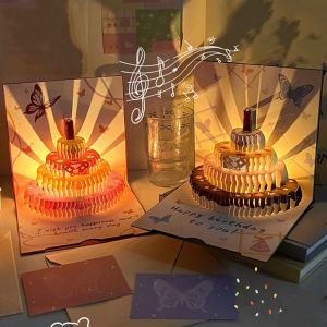 GIORGIONE Folding Pop Up Birthday Card Butterfly with Envelope Birthday Message Card Stereoscopic Postcard Music Light Greeting Card Birthday Party