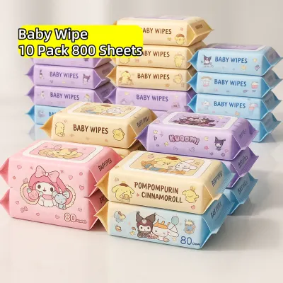 RL Baby Wipe 10PACK 800 Sheets Cartoon Designs Alcohol-Free Soft Wet Wipes for Hands & Mouth Care 80 Sheets/Pack Cottony Material Gentle on Delicate Skin