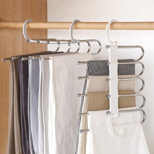 Foldable 5 Layers Pant Hanger Stainless Steel Hanging Hole Rack for Wardrobe Trousers Scarf Jeans