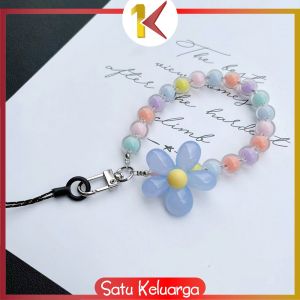 SK-C1148 Gantungan Hp Bunga Manik Flower Beads Lanyard Pergelangan Tangan / Gantungan Warna Warni