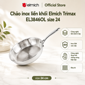 (Chỉ 15-17.09)Chảo inox 3 lớp nguyên khối Elmich Trimax EL-3846OL size 24cm