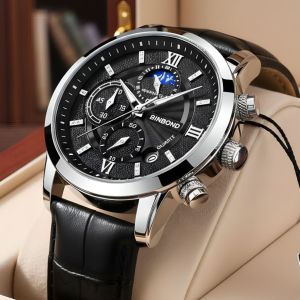 Lexier Jam Tangan Pria Asli Chronograph Kulit Premium Original Tahan Air New Model Terbaru Waterproof Fitur Kalender Tanggal Aktif Luminous Bercahaya Semua jarum Aktif Kaca Tebal Tahan Gores Quartz Analog Cowok Keren Aksesoris Arloji Mens Watches -JF21