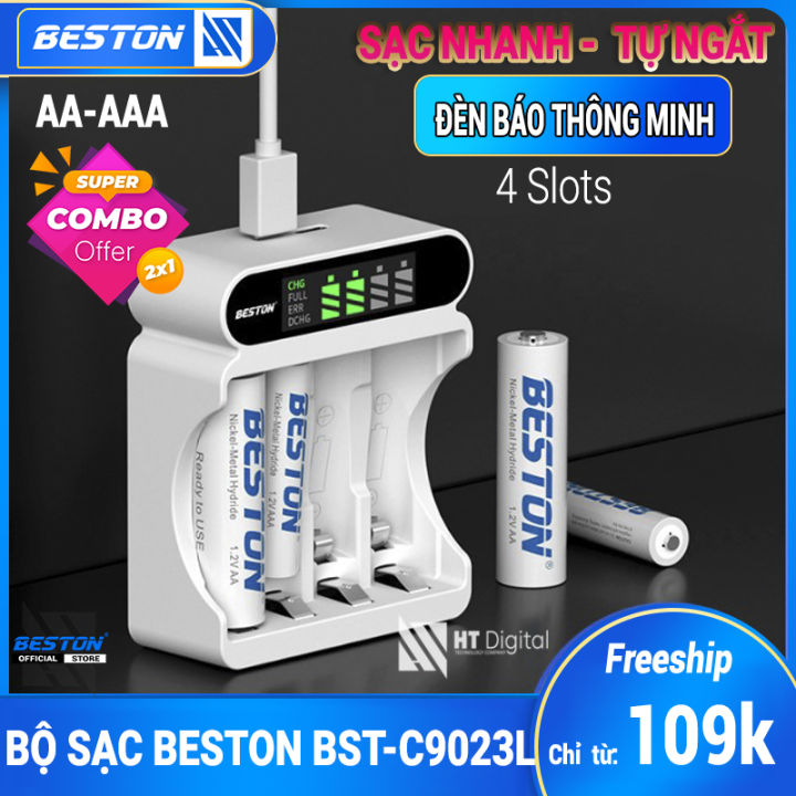 Bộ Sạc 4 pin AA AAA Beston C9023L,có tính năng sạc nhanh,tự ngắt khi ...
