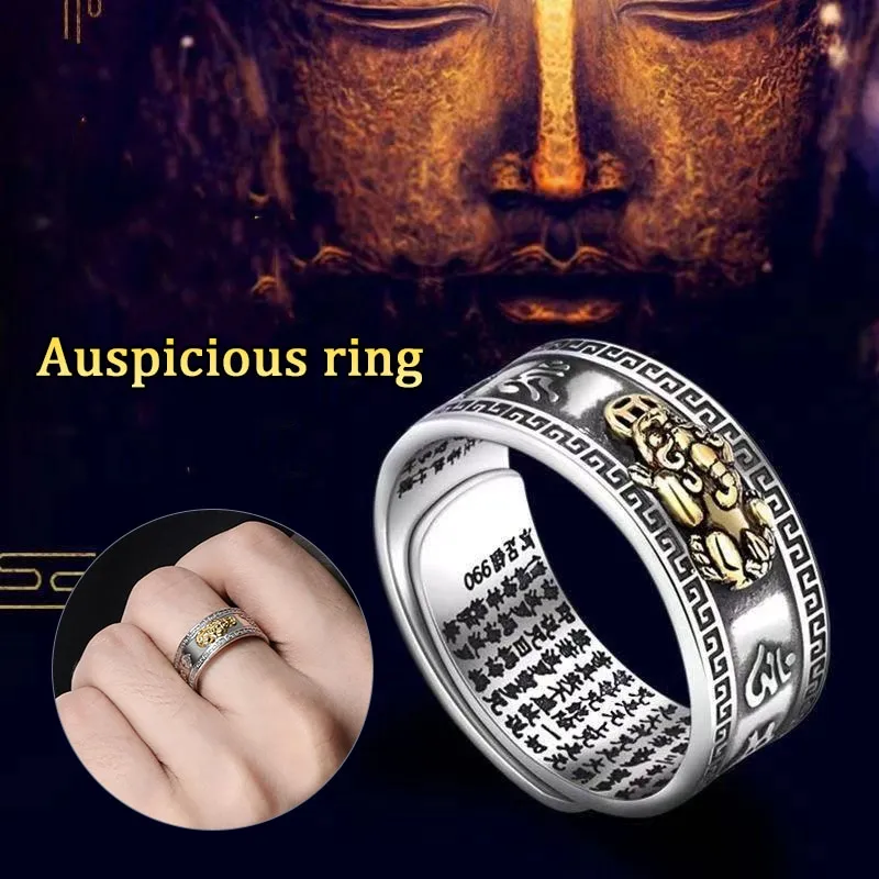 Lucky Feng Shui Pixiu Mantra Ring Fengshui Amulet Wealth Lucky