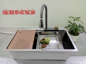 CHẬU THÁC Chậu Rửa Chén Bát CAO CẤP VÀ VÒI RÚT HIỆN ĐẠI CHẬU PHỦ NANO XÁM CHỐNG TRẦY N20 9046 KHAY VÀ THỚT và xả bồn rửa chén chậu rửa chén