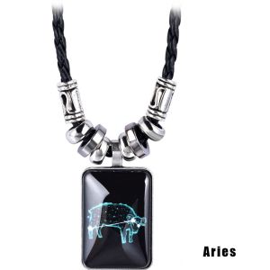 NEXTYOO Mens Design Astrology 12 Zodiac Constellation Pendant Necklace Galaxy
