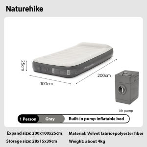 Naturehike 25cm Inflatable Cushion with pillow Outdoor Camping Sleeping Pad Mat Self-inflating Air Mattress with Air Pump