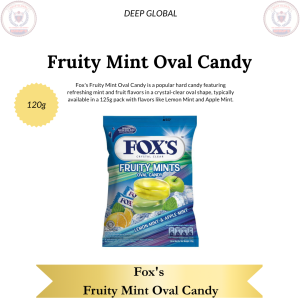 Foxs Fruity Mint Oval Candy 120g - Crystal Clear Uniquely Shaped Sweet Fruity Flavor Transparent Appearance Made with Glucose Syrup