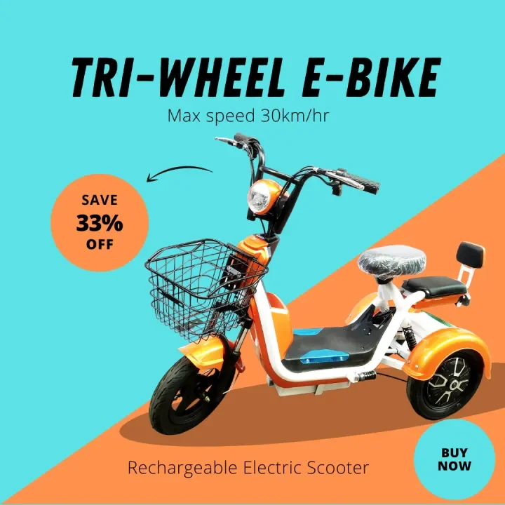 Tri Wheel E Bike Rechargeable Electric Scooter Three wheel