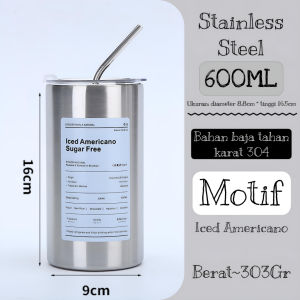 Termos Tumbler Style Americano - Mug gelas Tumblr Stainless Steel Ice Coffe 600 ML GOMOR - YSSHOP