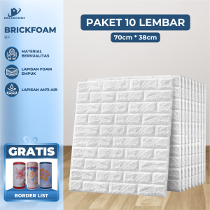 10 LEMBAR Wallpaper 3D Bata Putih Brickfoam Foam Bata 38CM X 70 CM GRATIS BORDER LIST 10METER