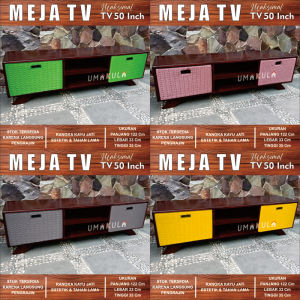 Meja TV 50 Inci Rangka Kayu Jati 2 Laci Rotan Sintetis Bufet Buffet Rak Lemari Ruang Tamu Minimalis