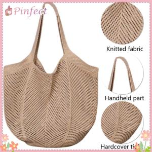 Women Crochet Tote Bag Solid Color Aesthetic Shoulder Bag Large Capacity Knitting Shopping Handbag Female Outdoor Bag