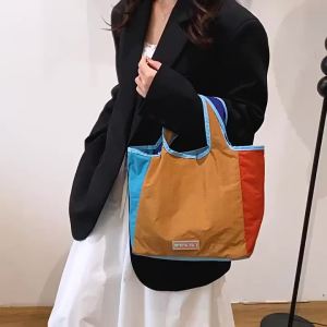 Handbag with dopamine color-blocking design niche tote bag stylish and versatile fashionable casual commuter shoulder bag