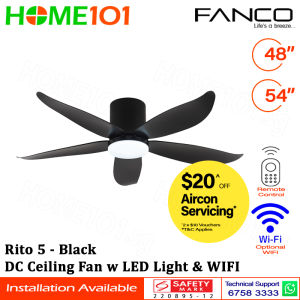 ($1 REPLACEMENT) Fanco DC Motor Ceiling Fan with LED Light & Remote Control (WIFI Optional) 48" / 54" Rito 5