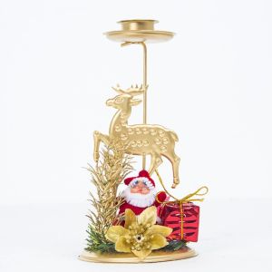 Christmas Candlestick Iron Vintage Santa Claus Candle Holder Tabletop Decoration Xmas Table Decor
