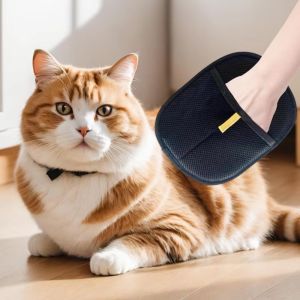 HEAVEN 2Pcs แบบสองด้าน ถุงมือตัดแต่งขนสัตว์เลี้ยง ใช้งานได้หลากหลาย นุ่มนุ่มๆ แปรงกำจัดขนสัตว์เลี้ยง แปรงกำจัดขน สีดำสีดำ แปรงกำจัดไฟฟ้าสถิต สุนัขและสุนัข